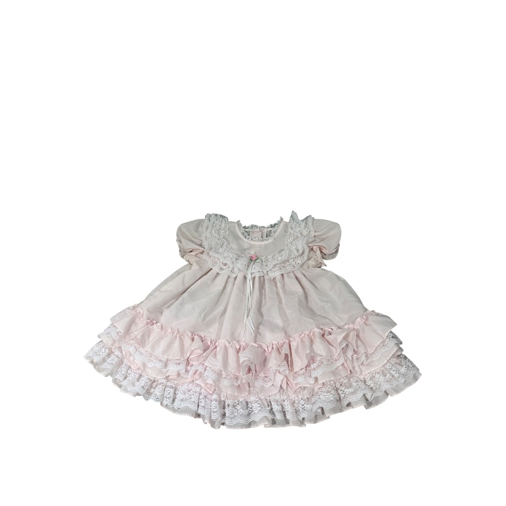 Vintage Jo Lene Pink Ruffle Lace Baby Doll Dress 3T Made in USA C21497
